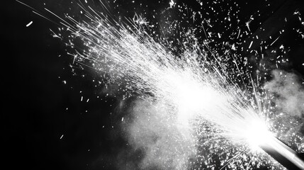 Poster - Fireworks display on a dark background with bright sparks and smoke creating dynamic visual effects Copy Space