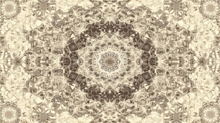 Poster - Abstract vintage floral pattern with intricate details and symmetrical design in muted brown and beige tones with Copy Space.