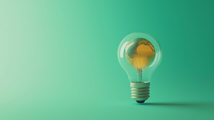 Poster - A glowing light bulb with a warm orange filament against a calming green background, symbolizing ideas and innovation.