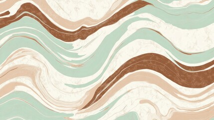 Poster - Abstract wave pattern in soft pastel colors with brown and beige accents suitable for background or textile design Copy Space