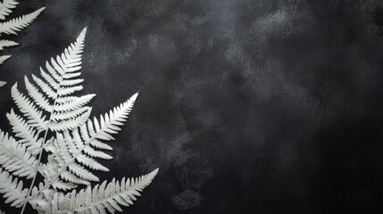 Poster - White fern leaves on dark textured background with ample copy space for text placement.