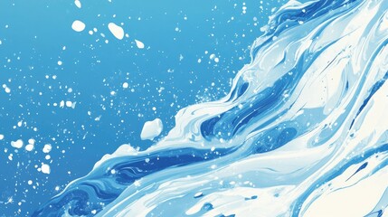 Poster - Abstract blue ocean wave texture with splashes and Copy Space for text. Suitable for backgrounds and design elements.