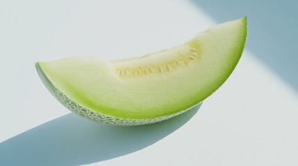 Poster - Ripe green melon slice on light background with natural shadows and copy space for text or design elements