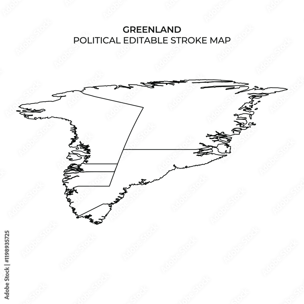 Political outline map of Greenland with editable stroke design Stock ...