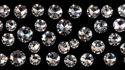 Poster - Colorful sparkling diamonds on black background arranged in various sizes with copy space for text insertion