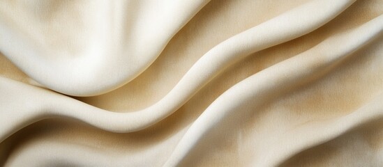 Poster - Elegant beige satin fabric with soft folds and waves featuring copy space for design purposes