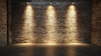 Poster - Empty brick wall with spotlight illumination and concrete floor suitable for display or staging with copy space for text