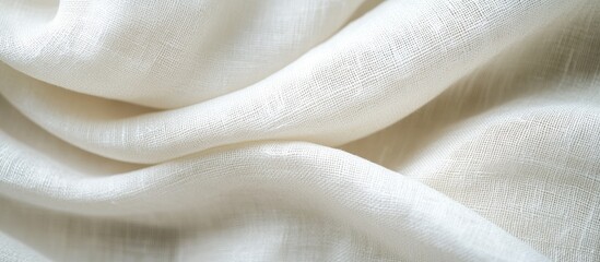 Poster - Light beige linen fabric texture with soft folds and smooth surface suitable for backgrounds or textile design Copy Space