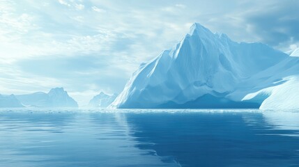Poster - Majestic icebergs floating in calm Arctic waters under cloudy sky Copy Space