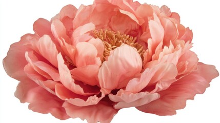 Poster - Realistic pink peony flower on white background with ample copy space for text placement