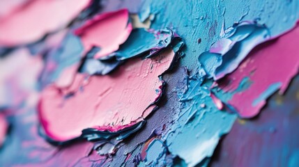 Poster - Colorful abstract painting texture with thick layers of paint in blue and pink tones featuring rich details and Copy Space for text.