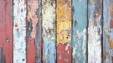 Poster - Multicolored weathered wooden planks with peeling paint textures in vertical arrangement Copy Space