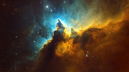 Wall Mural - Colorful cosmic nebula with vibrant blue and orange hues, stars scattered throughout, high-resolution space background, Copy Space.