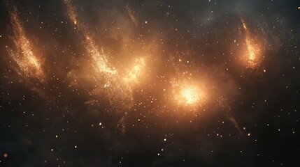 Poster - Abstract cosmic background featuring glowing orange celestial bodies and scattered stars in a dark space environment with Copy Space.