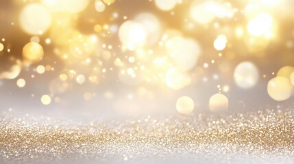 Poster - Golden bokeh background with sparkling glitter in soft focus and ample copy space for text placement