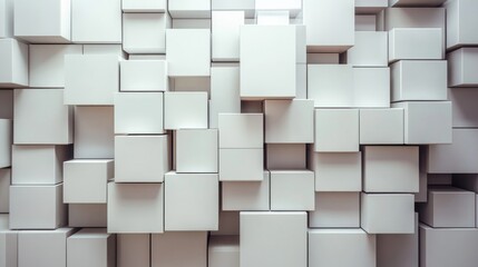 Poster - Abstract arrangement of white cubes creating textured wall background with ample Copy Space for overlaying text
