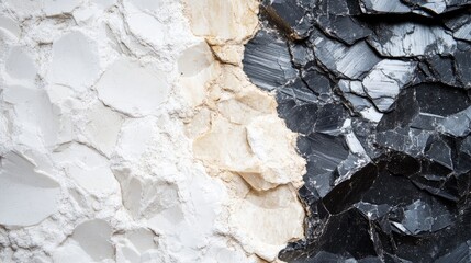 Poster - Textured background of white and black rock formations with visible layers and cracks providing ample copy space for design elements.