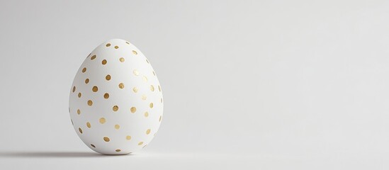 Poster - Decorative white egg with perforated holes placed on a light surface with copy space for text placement