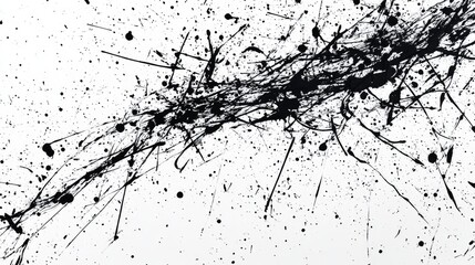 Poster - Abstract black paint splash with dynamic splatters and drips on a white background featuring Copy Space.