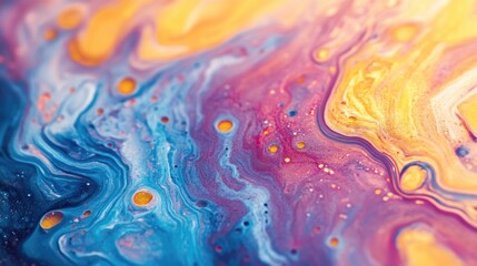 Poster - Colorful abstract background with swirling paint textures in vibrant shades of blue, orange, pink, and purple with Copy Space for text placement.