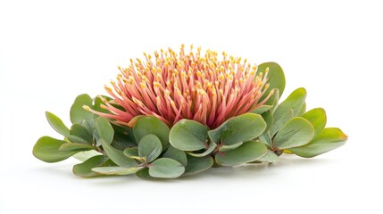 Poster - Pink and green flower isolated on white background with Copy Space for text placement