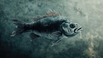 Poster - Realistic illustration of a fish swimming against a textured background with copy space for text placement