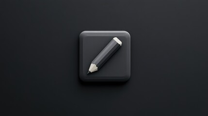 Poster - Black square button with pencil icon on a dark background with copy space for text. Minimalist design in graphic style.