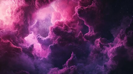 Poster - Abstract cosmic cloud formation in shades of pink and purple with dark space background and stars Copy Space