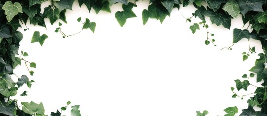 Poster - Ivy leaves frame with white background and ample copy space for text placement