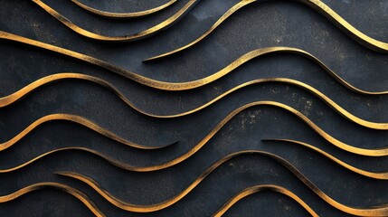 Poster - Textured background with gold waves on a dark surface offering Copy Space for design elements or text placement