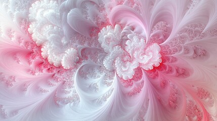 Poster - Abstract fractal art in soft pink and white tones with intricate swirling patterns and Copy Space for text placement.