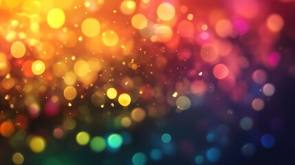 Poster - Colorful bokeh light background with bright abstract circles and sparkles with copy space for text