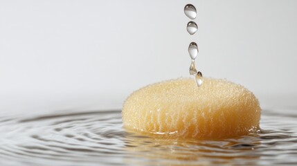 Poster - Water droplets falling onto a porous sponge in rippling water with Copy Space for text placement