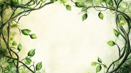Poster - Green leafy vines with a soft gradient background and ample copy space for text insertion