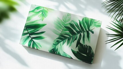 Poster - Tropical green leaf patterns on textured surface with soft shadows and copy space for branding or design elements