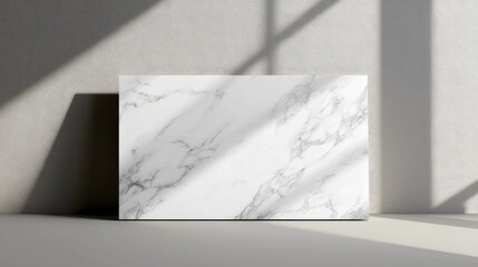 Poster - White marble texture background with soft shadows on a light gray surface showcasing natural patterns Copy Space