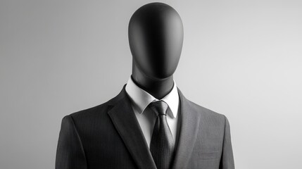 Poster - Business suit mannequin isolated on grey background in minimalist studio setting with Copy Space for text placement