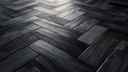 Poster - Textured wooden floor in herringbone pattern with deep shadows and highlights Copy Space