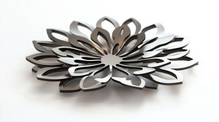 Poster - Decorative metal flower sculpture on a white background with shadows and copy space for text placement