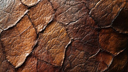 Poster - Close-up of textured brown leather surface with scales and creases showcasing natural patterns Copy Space