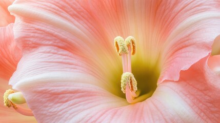 Poster - Close-up view of a soft pink lily flower revealing intricate details with copy space for text placement