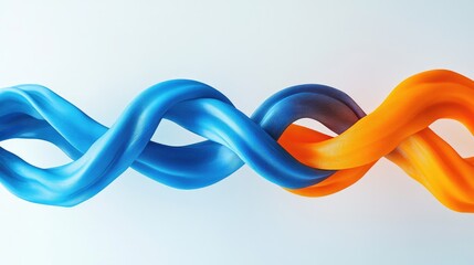 Poster - Blue and orange twisted fabric ribbons on a light background with copy space for text placement