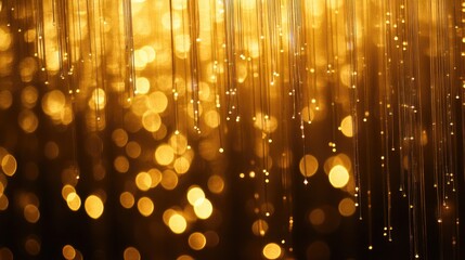 Poster - Golden bokeh background with vertical light streaks and soft glowing orbs suitable for holiday themes or celebrations Copy Space