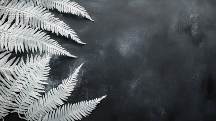 Poster - White fern leaves on a dark background with ample Copy Space for text placement.