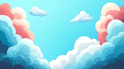 Poster - Colorful cartoon clouds in a blue sky with ample Copy Space for text placement. Ideal for backgrounds or graphic design applications.
