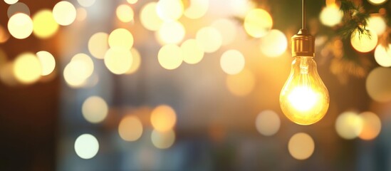 Poster - Warm glowing light bulb with vibrant bokeh background and soft focus, suitable for decorative and artistic purposes, Copy Space.