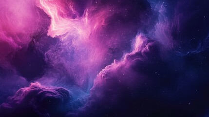 Poster - Cosmic nebula with vibrant pink purple and dark blue hues creating a celestial atmosphere with ample copy space for text placement