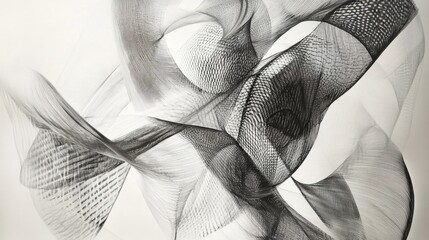 Poster - Abstract black and white wave pattern design with intricate lines and Copy Space for text placement