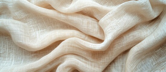 Poster - Light beige textured fabric with soft folds and creases showcasing fabric design and pattern, ideal for background with Copy Space.