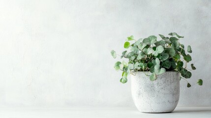 Poster - Potted green plant with round leaves against a textured light background with ample copy space for text or graphics.